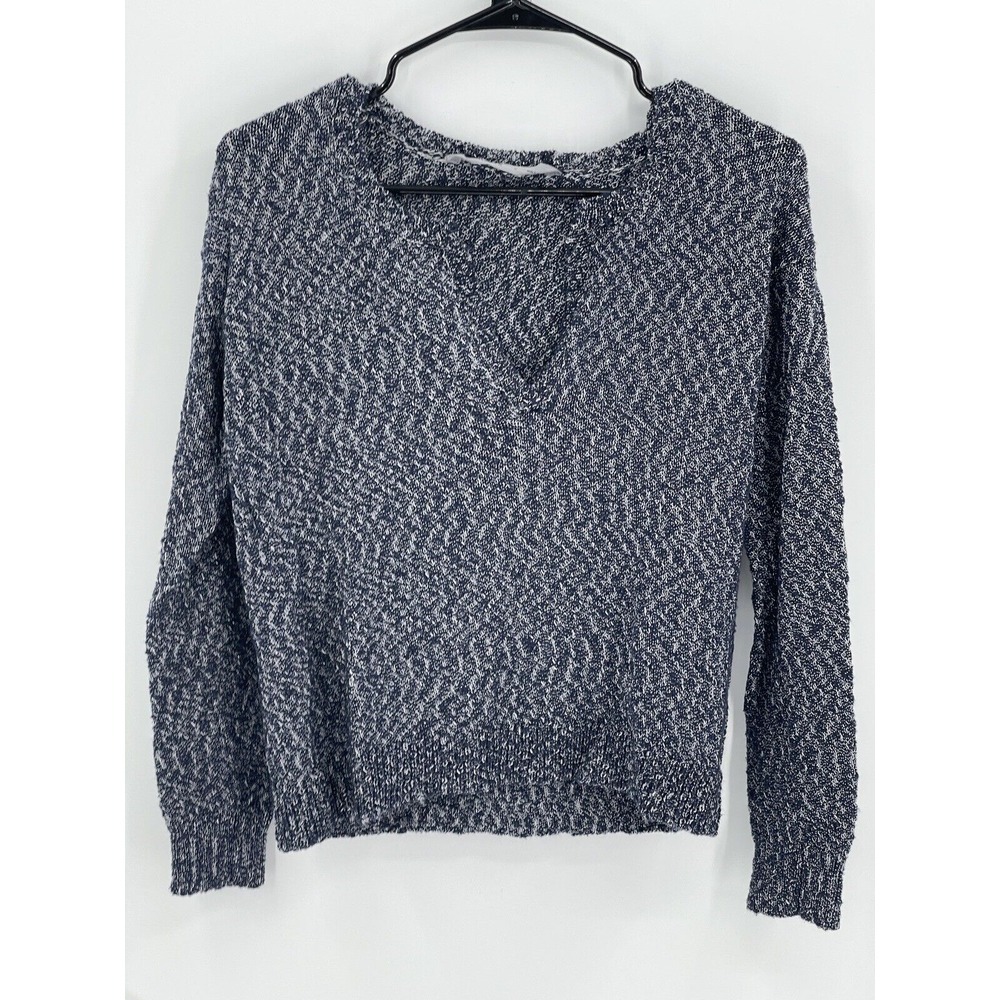 Athleta Sweater Women Small Marled Knit‎ Navy Blue V Neck Pullover Long Sleeve